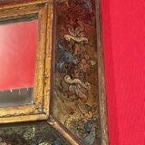 Ancien miroir Italie, verre églomisé en pareclose, miroir central récent