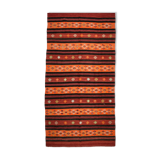 Area kilim rug 11.5x5.9 feet 351x180 cm vintage accent boho flat woven rug red orange geomatric rug.