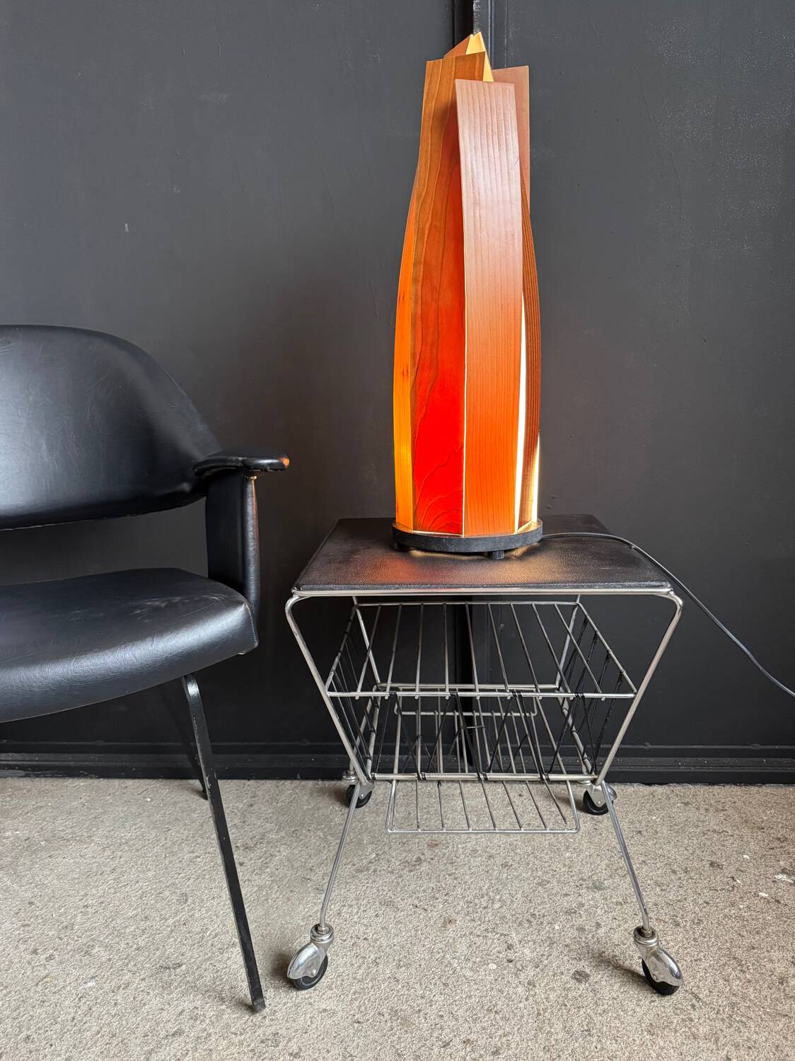 Wood slat lamp in Scandinavian style