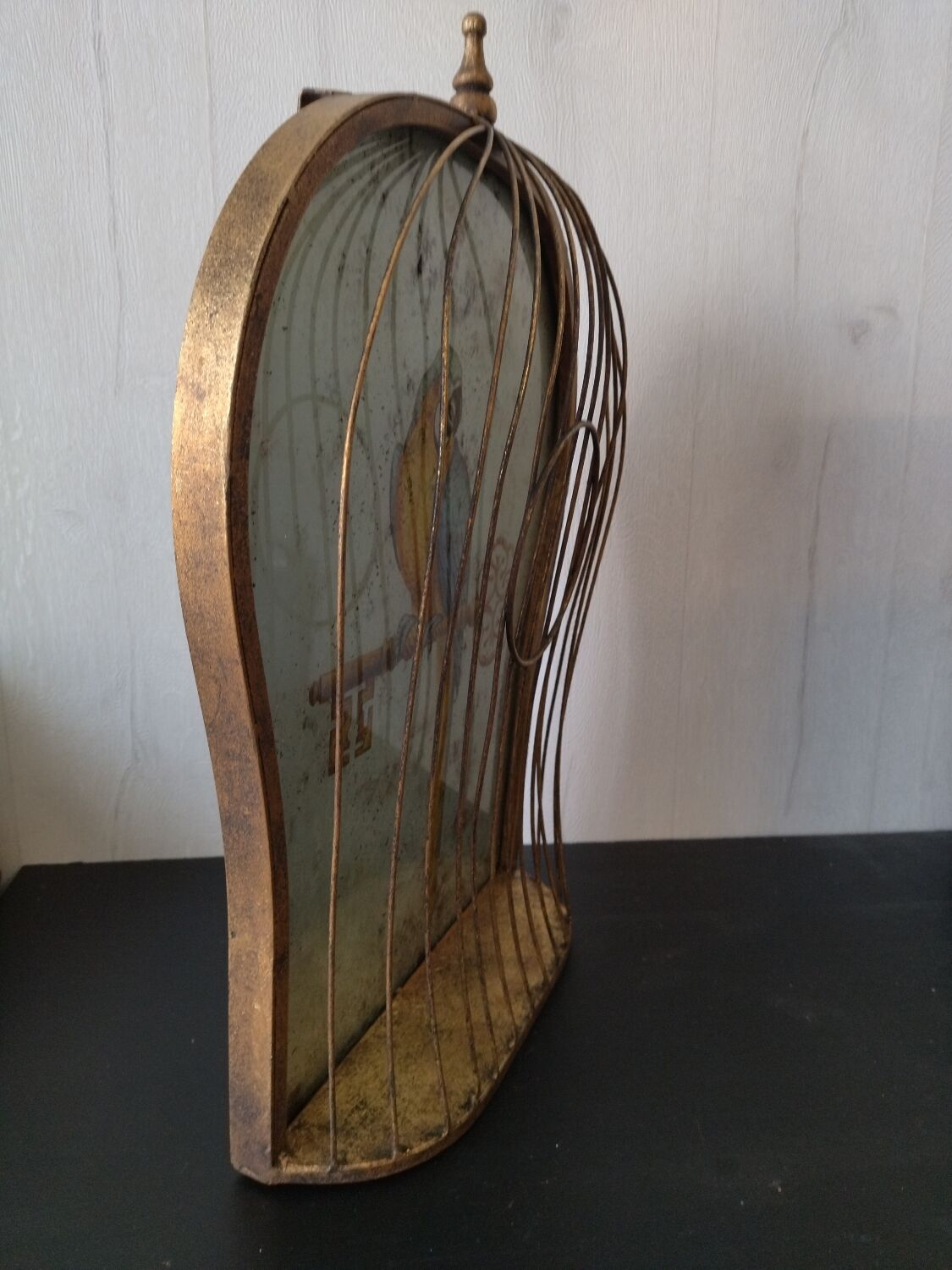 Vintage bird cage trompe-oeil painting