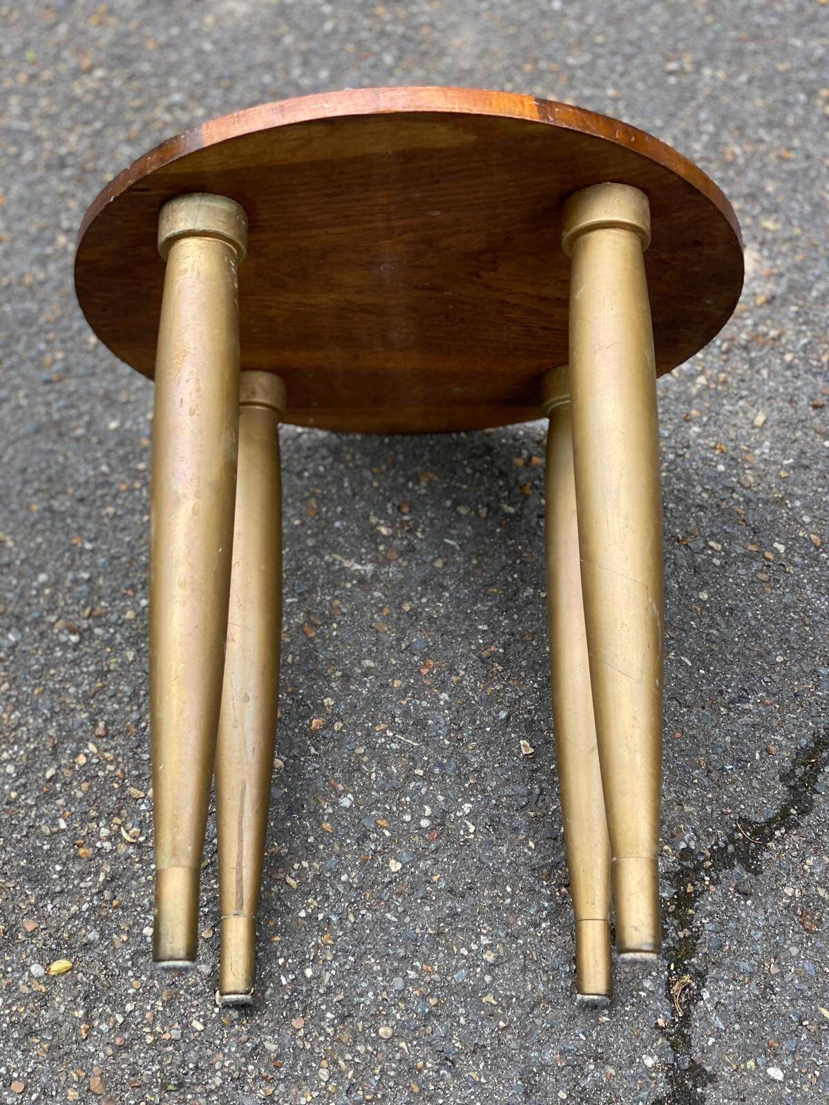 Scandinavian art deco round coffee table in wood and gold