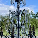 6-light chandelier in bronze and cut crystal, work early 20th century