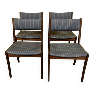 Ensemble de 4 chaises à repas vintage danoises en acajou 1970