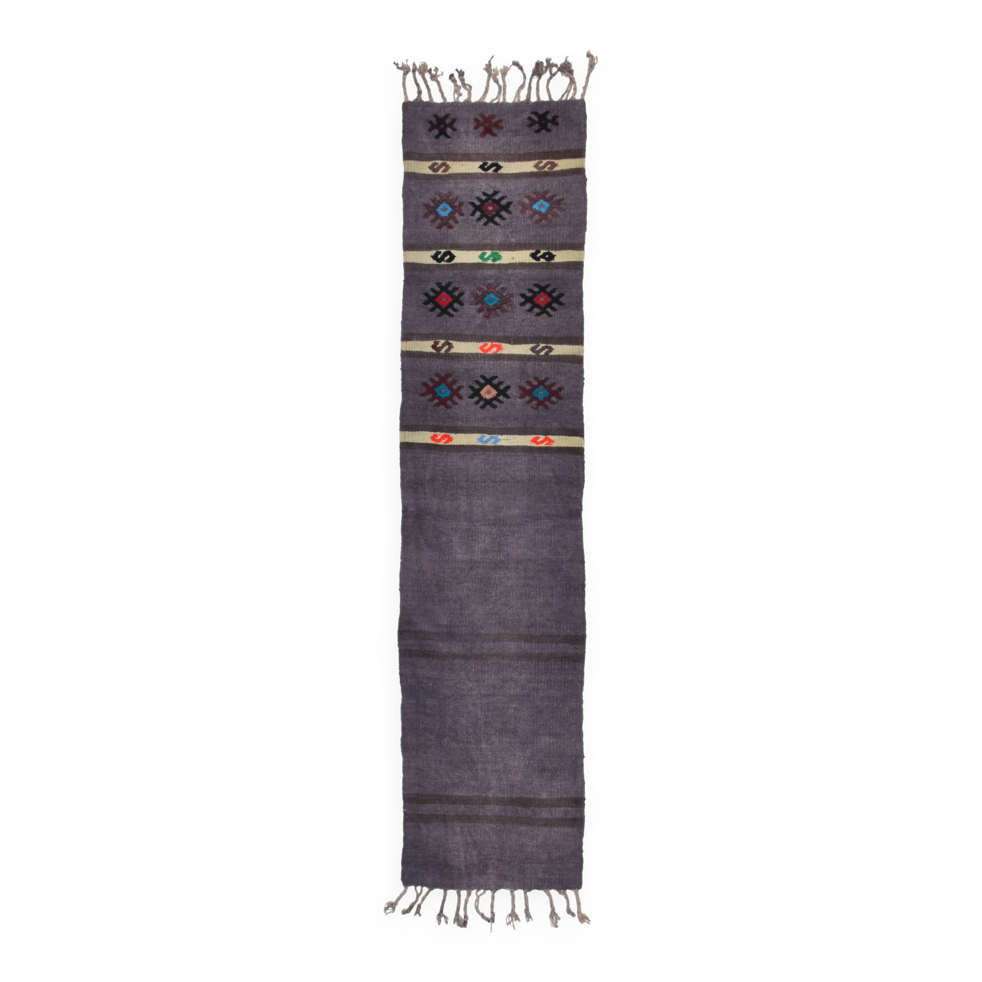 Tapis kilim turc gris 2x8 pour couloir, 56x244 cm