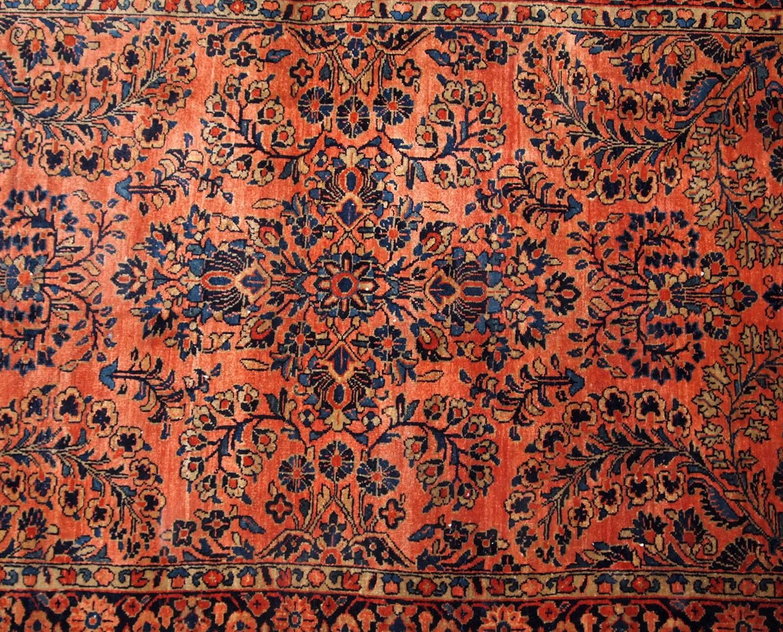 Handmade antique Persian Sarouk rug 3.2' x 5.3' (97cm x 161cm) 1920s - 1B674