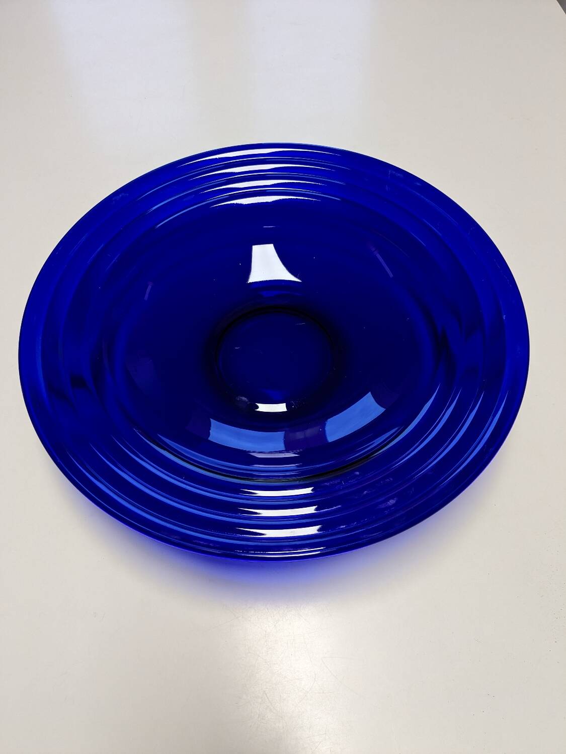 Large blue glass fruit dish or bowl