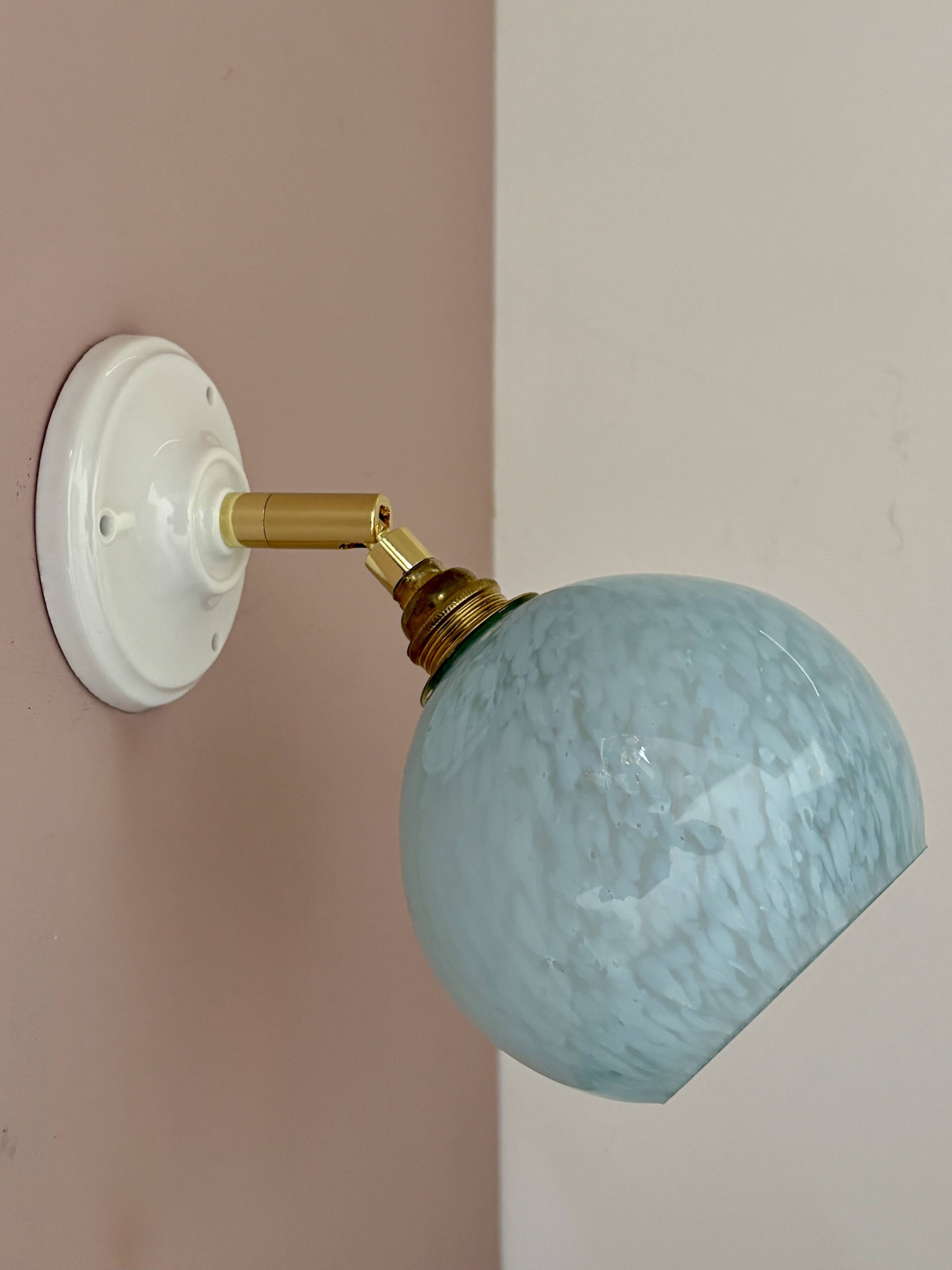Vintage glass globe wall light in blue from Clichy.