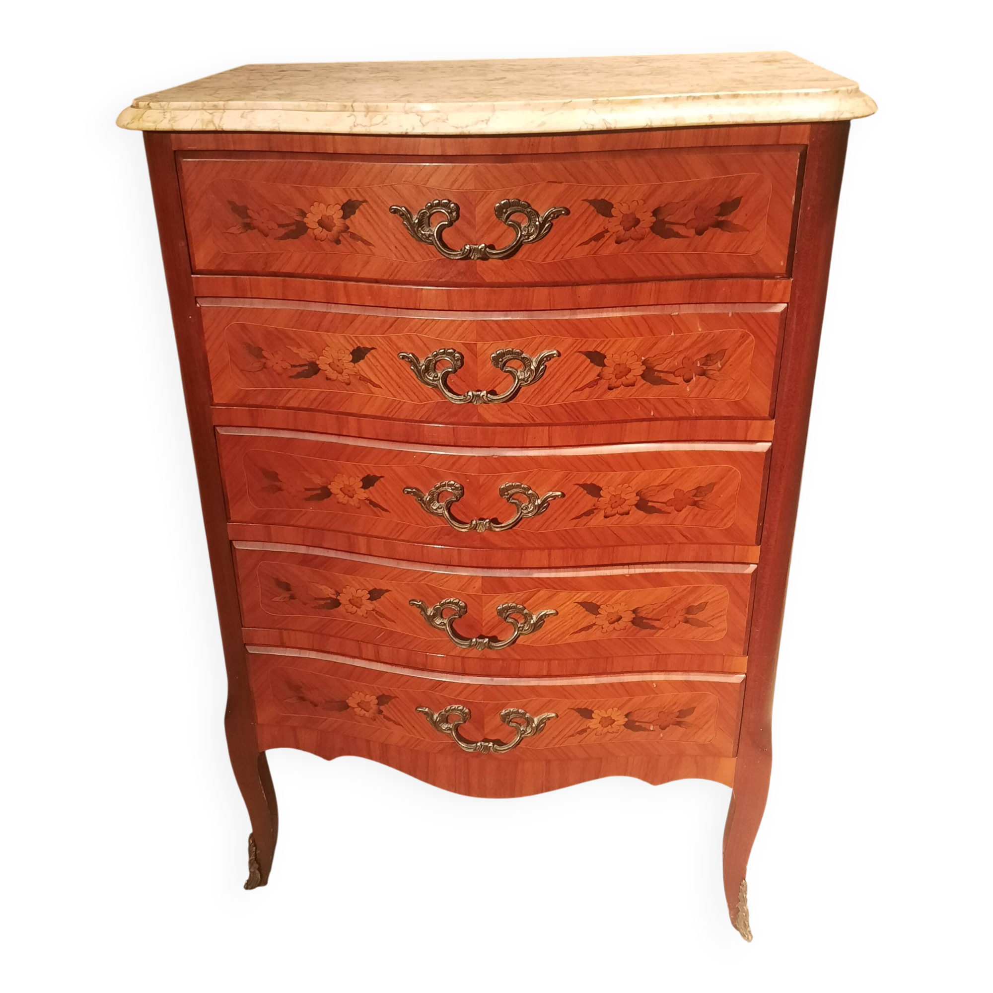 Flowered marquetry commode in Louis XV style