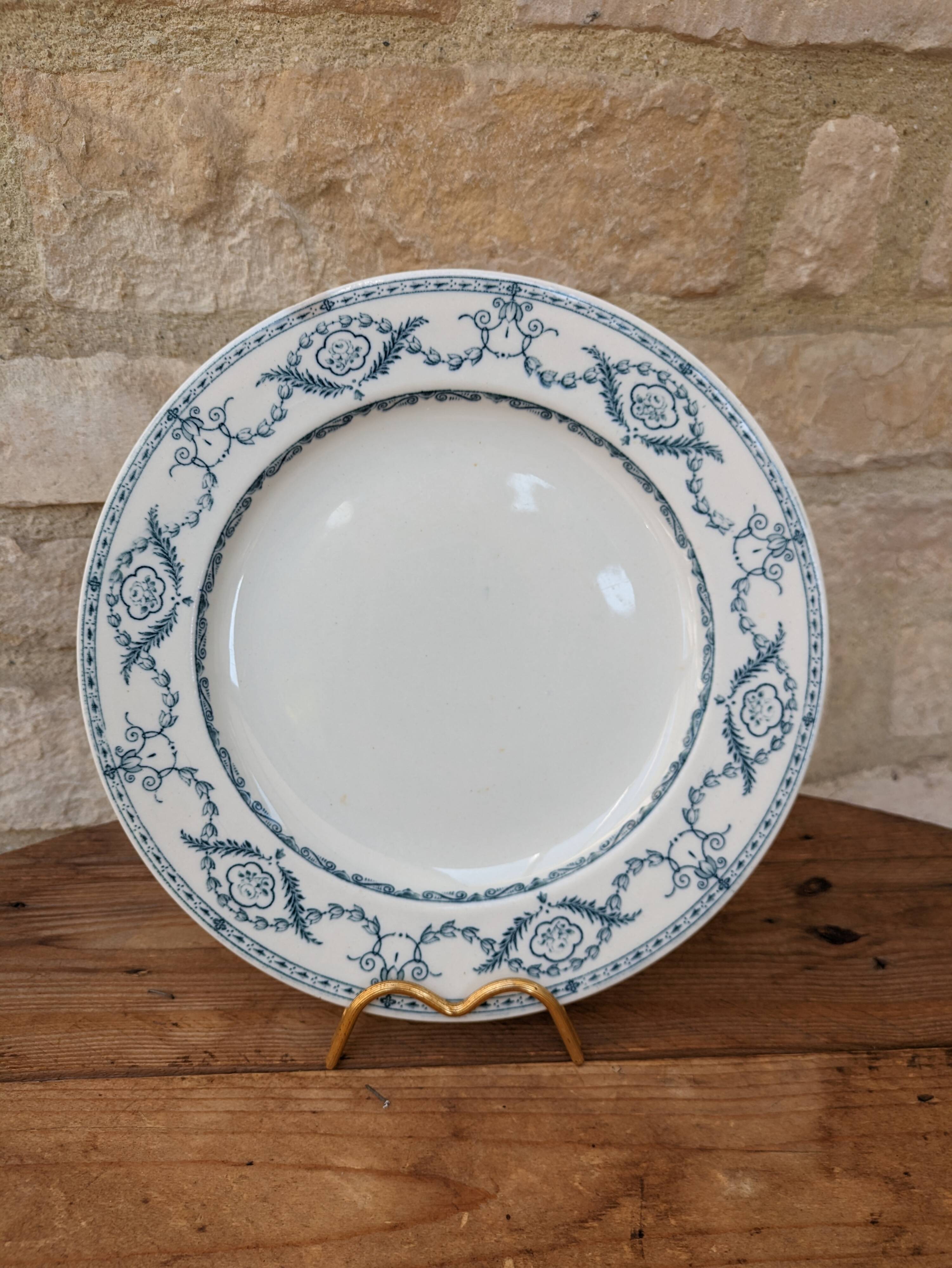 Old plate E. Bourgeois Earthenware Porcelain Crystals