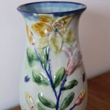 Antique vase with slip flowers signed