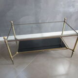 Coffee table 70's glass and brass Hollywood regency style