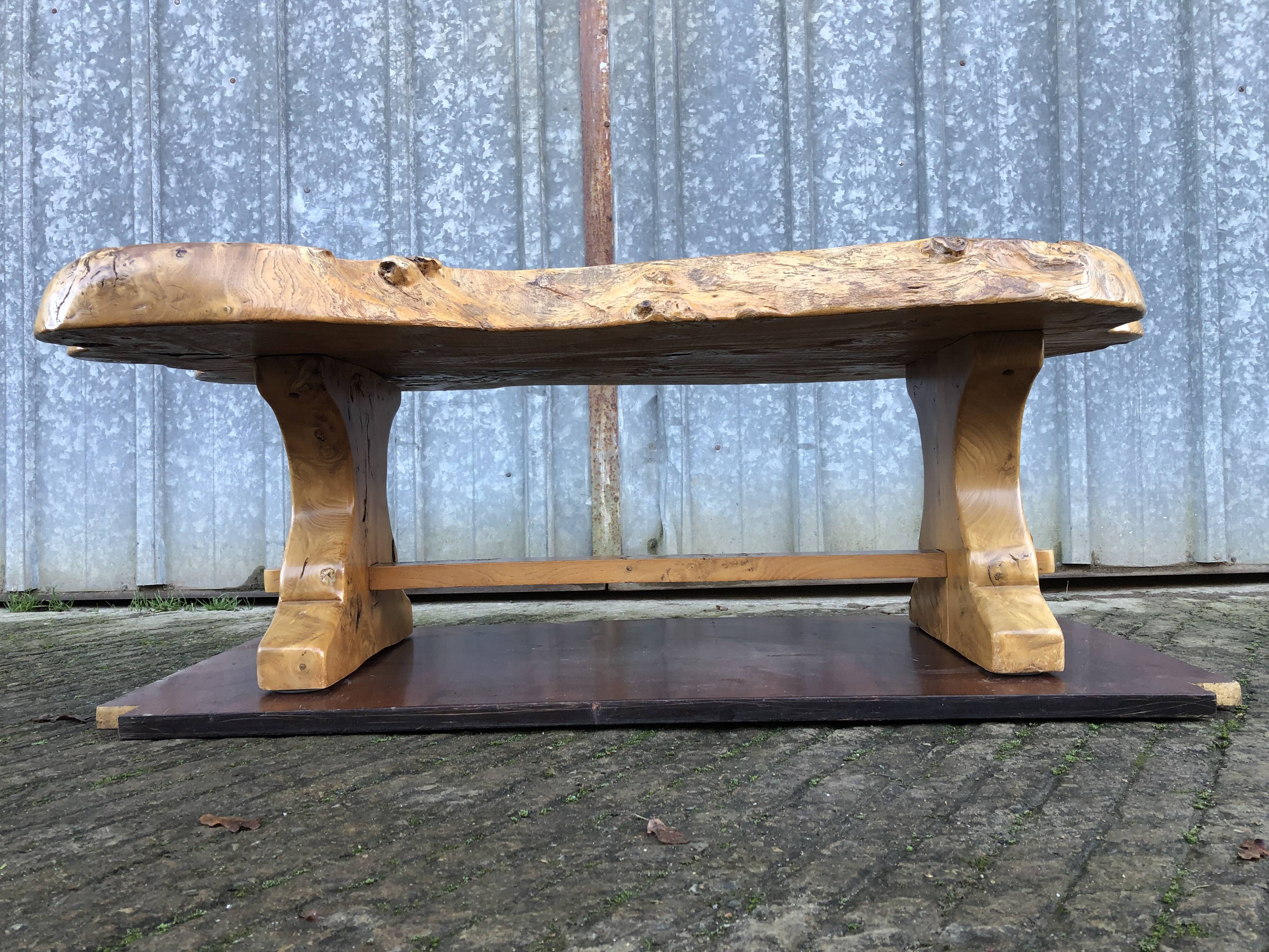 Handcrafted Brutalist coffee table in solid elm