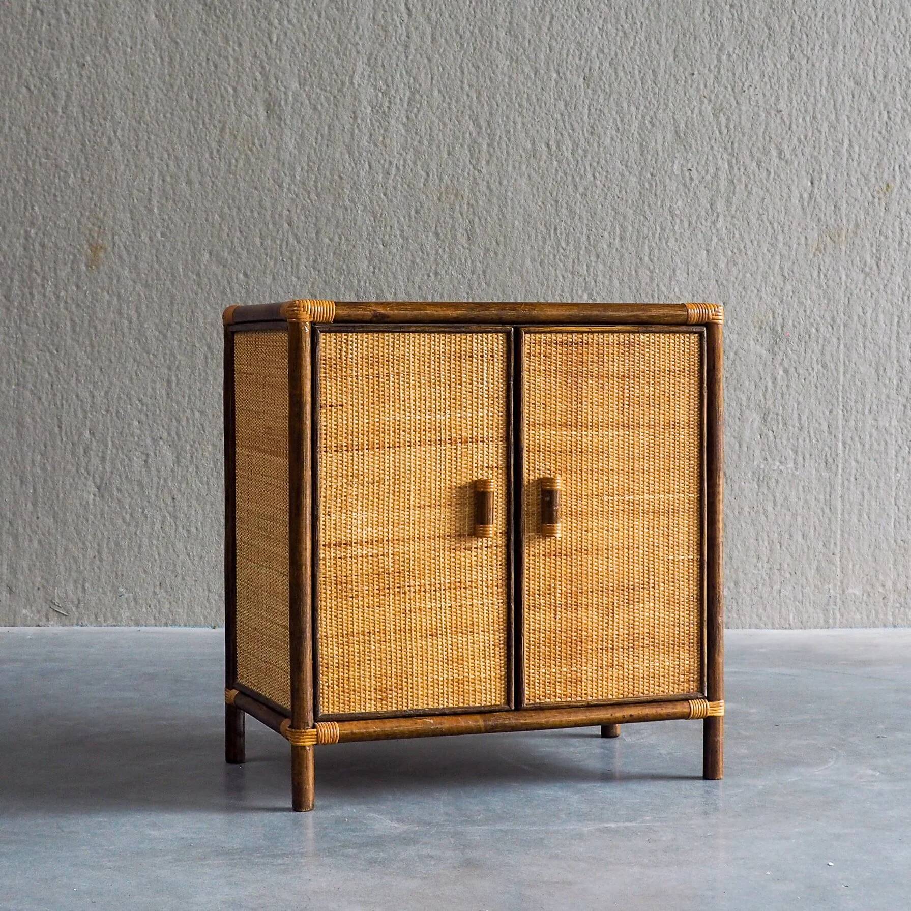 Vintage rattan & woven cane cabinet