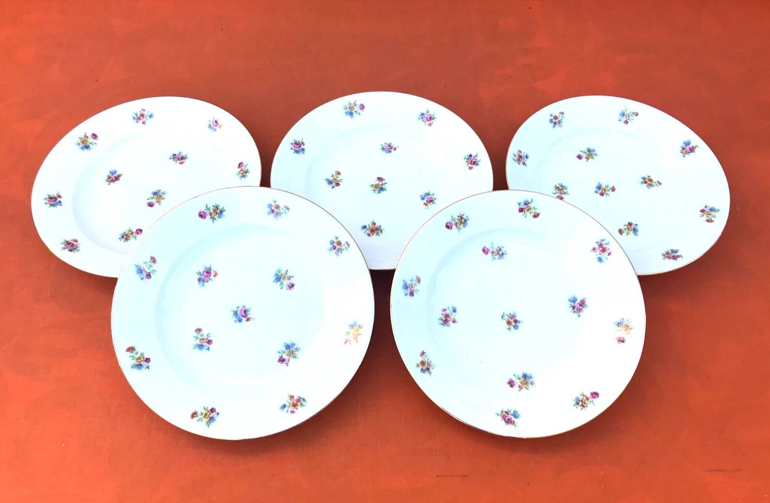 5 antique porcelain soup plates PN France