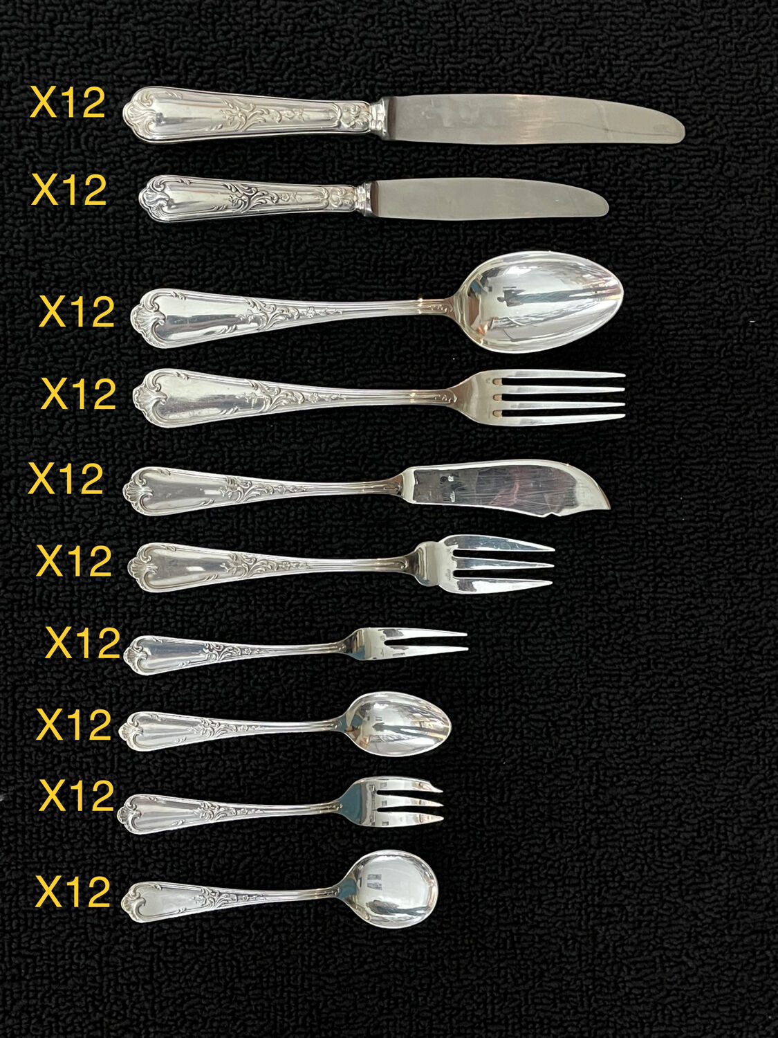 Ercuis cutlery set 131 pieces in metal Louis XV style, rocaille