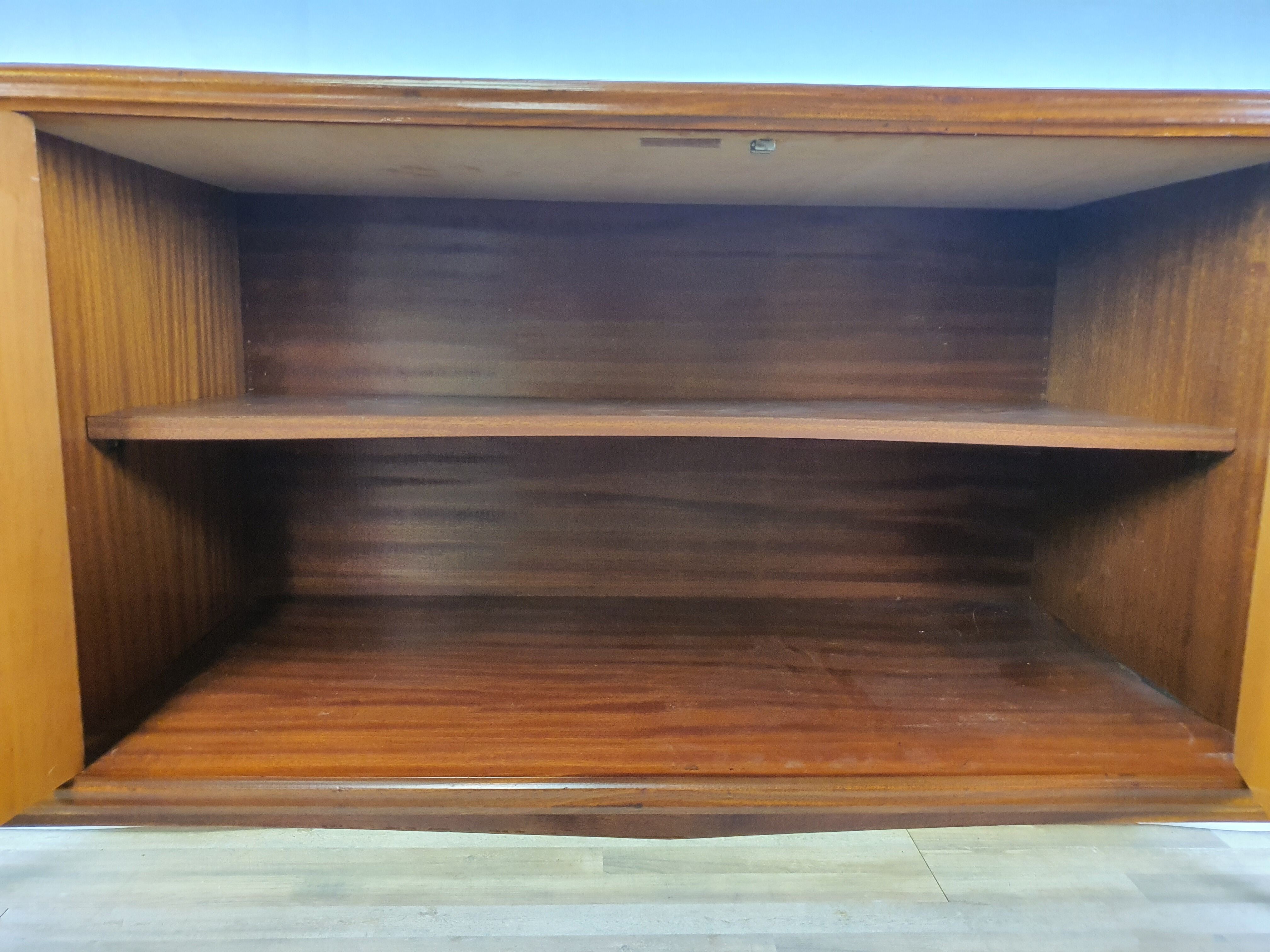 1960s sideboard with decorated doors in wood and brass
