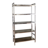Étagère chrome et verre fumé années 70