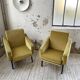 Paire de chauffeuses fauteuils vintage velours jaune