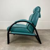 Postmodern design armchair and ottoman, 80s leather