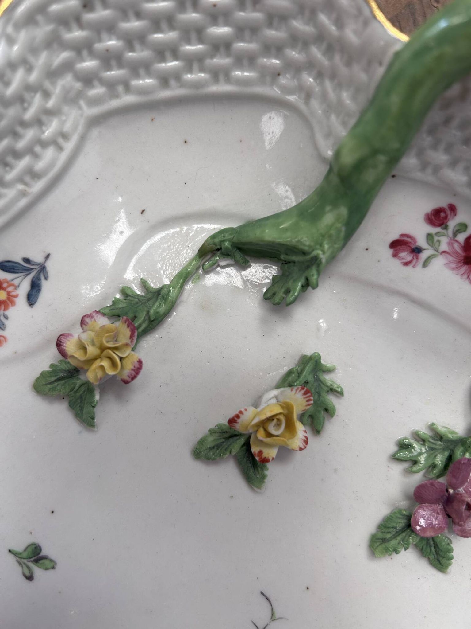 Large decorative antique plate with raised flowers – 19th century style