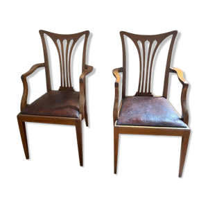 2 chaises avec accoudoirs - assise cuir