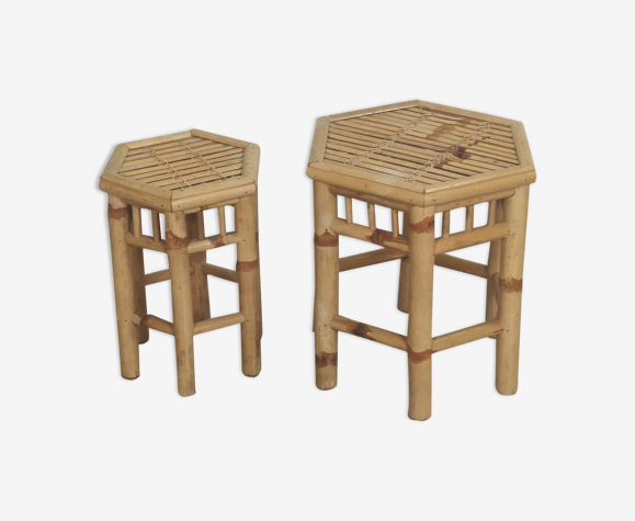 Paire de tabourets en bambou encastrable