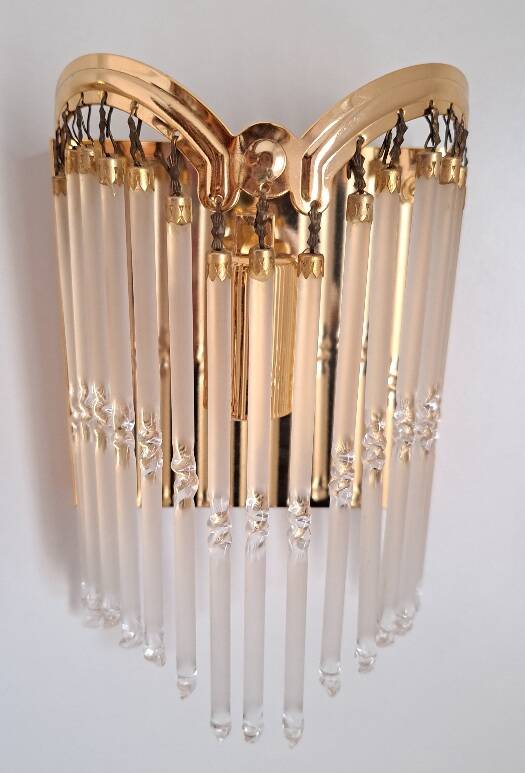 Pair of gold metal wall lights with tassels