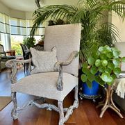 Restored Louis XIII armchair – textured beige fabric
