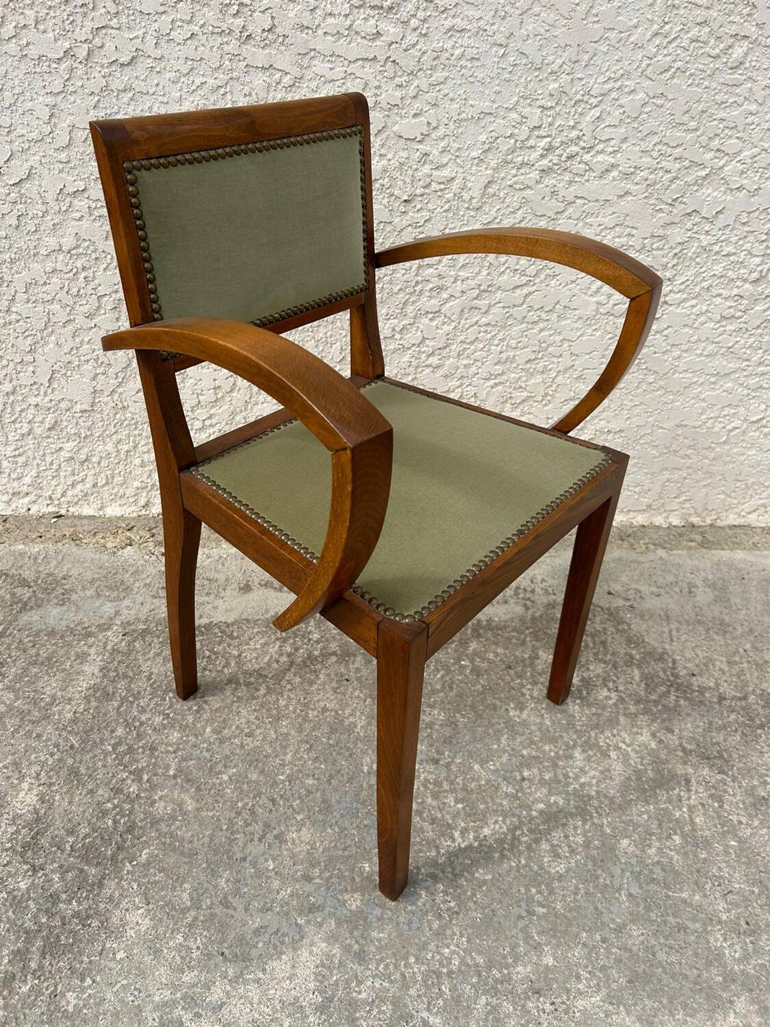 Pair of green velvet bridge armchairs