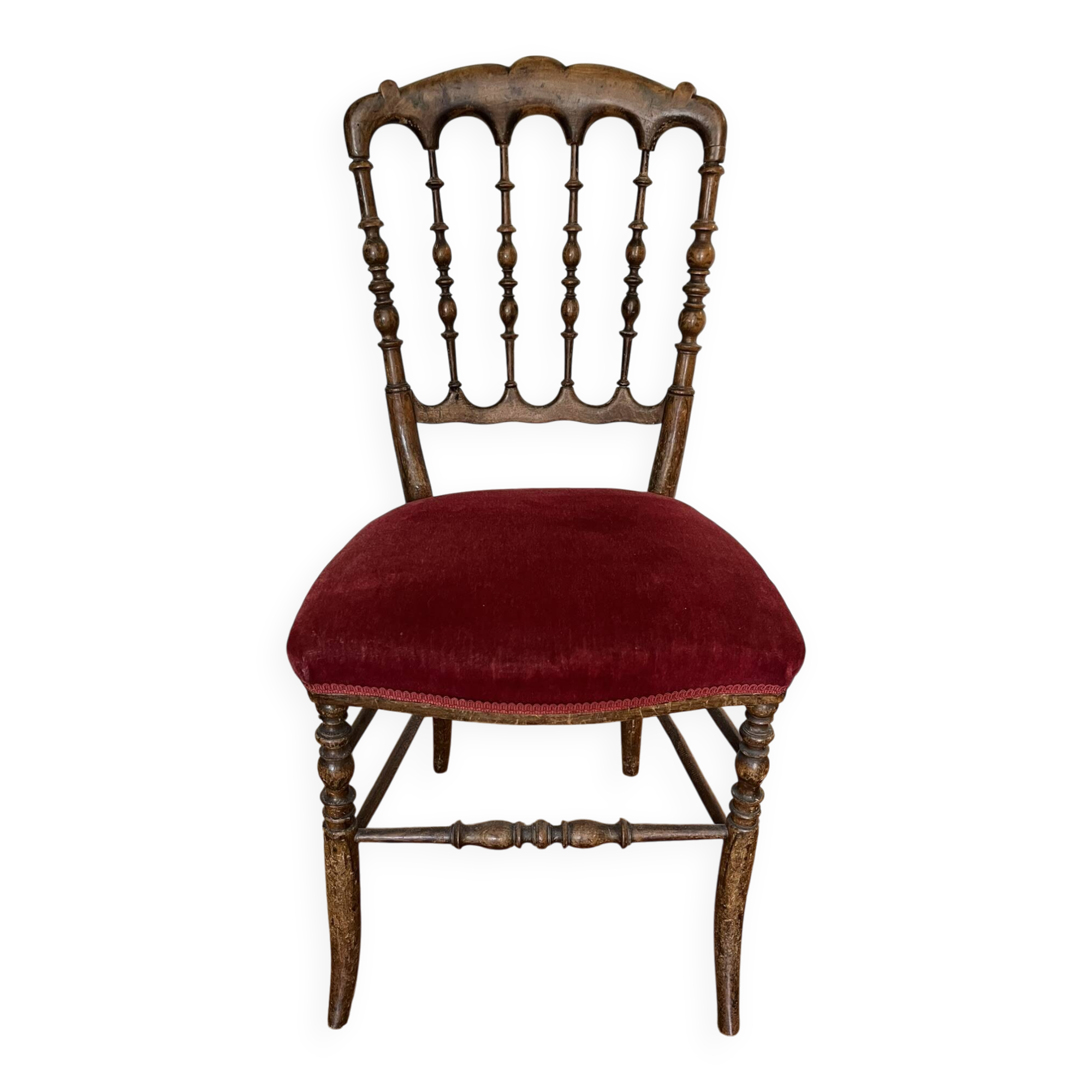 Napoleon III Chiavari Chair — Beaded Spindles — Crimson Velvet — France,