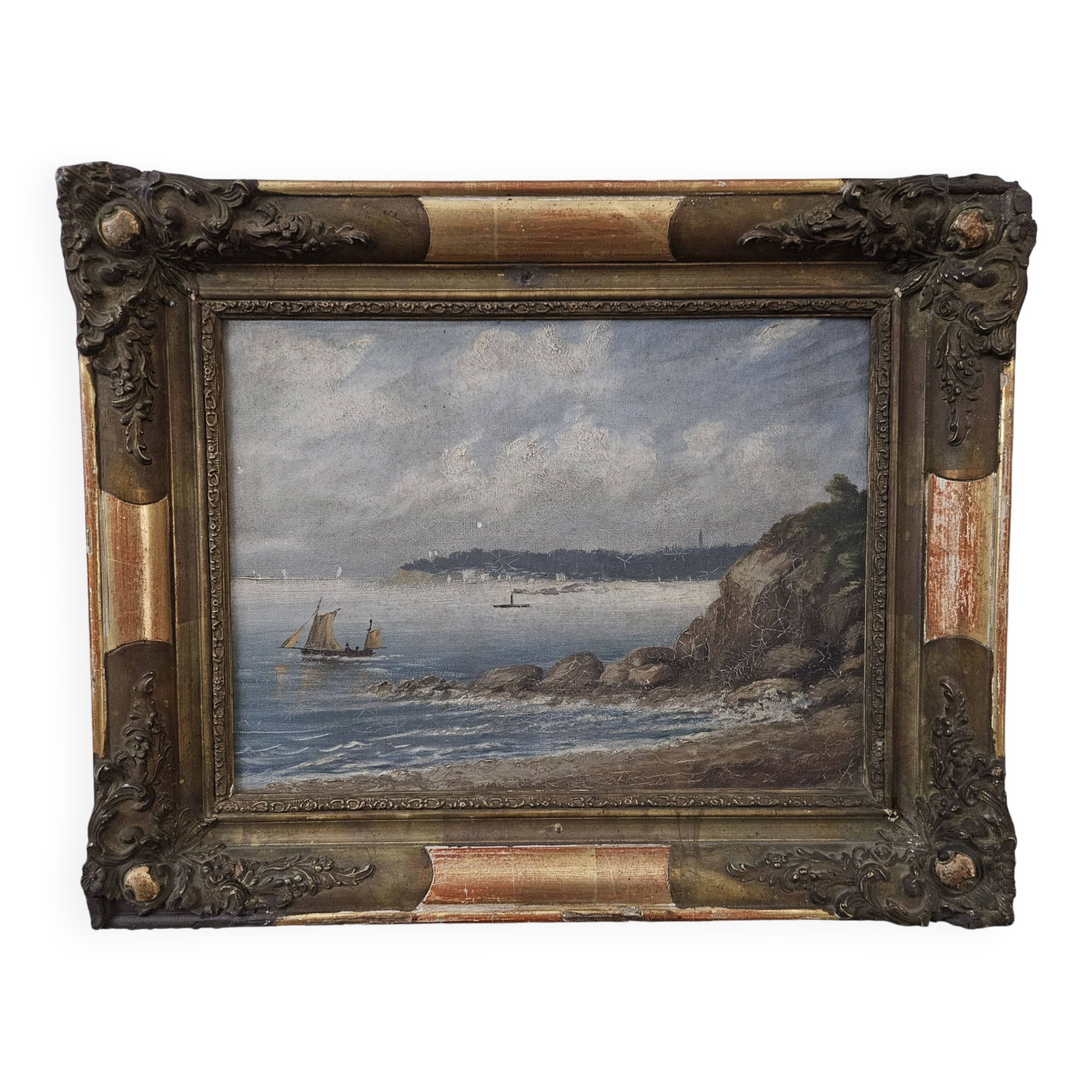 Oil on canvas - Navy - Old painting