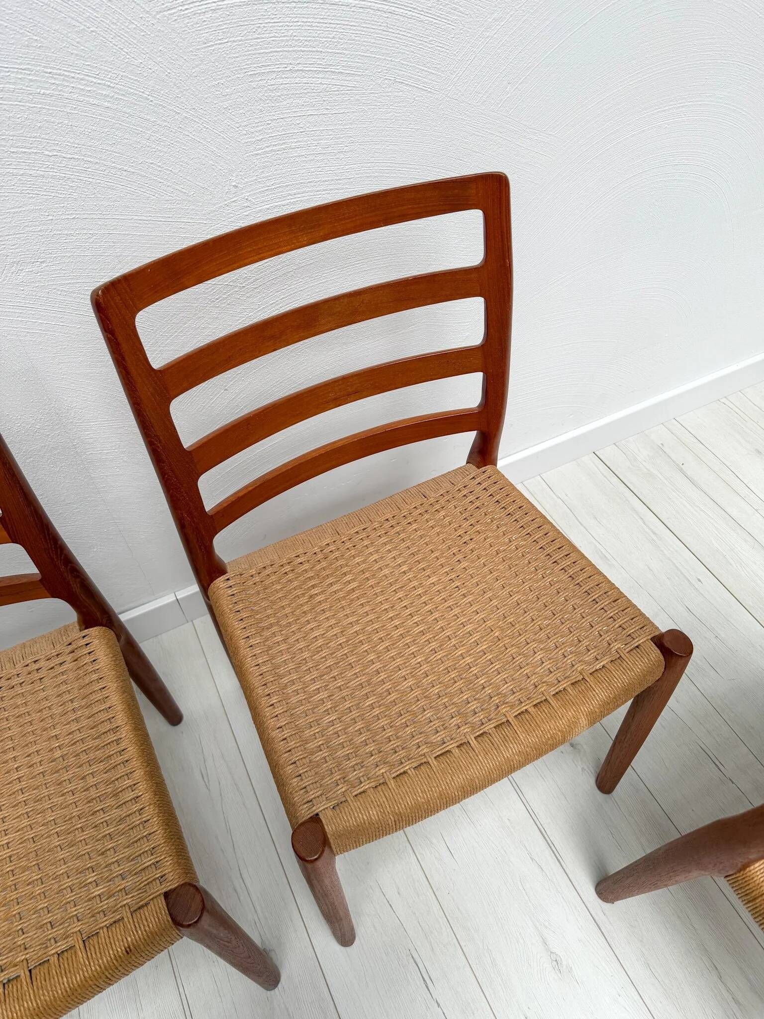 1970s set of 4 vintage Danish teak dining chairs no. 85 by Niels O. Møller