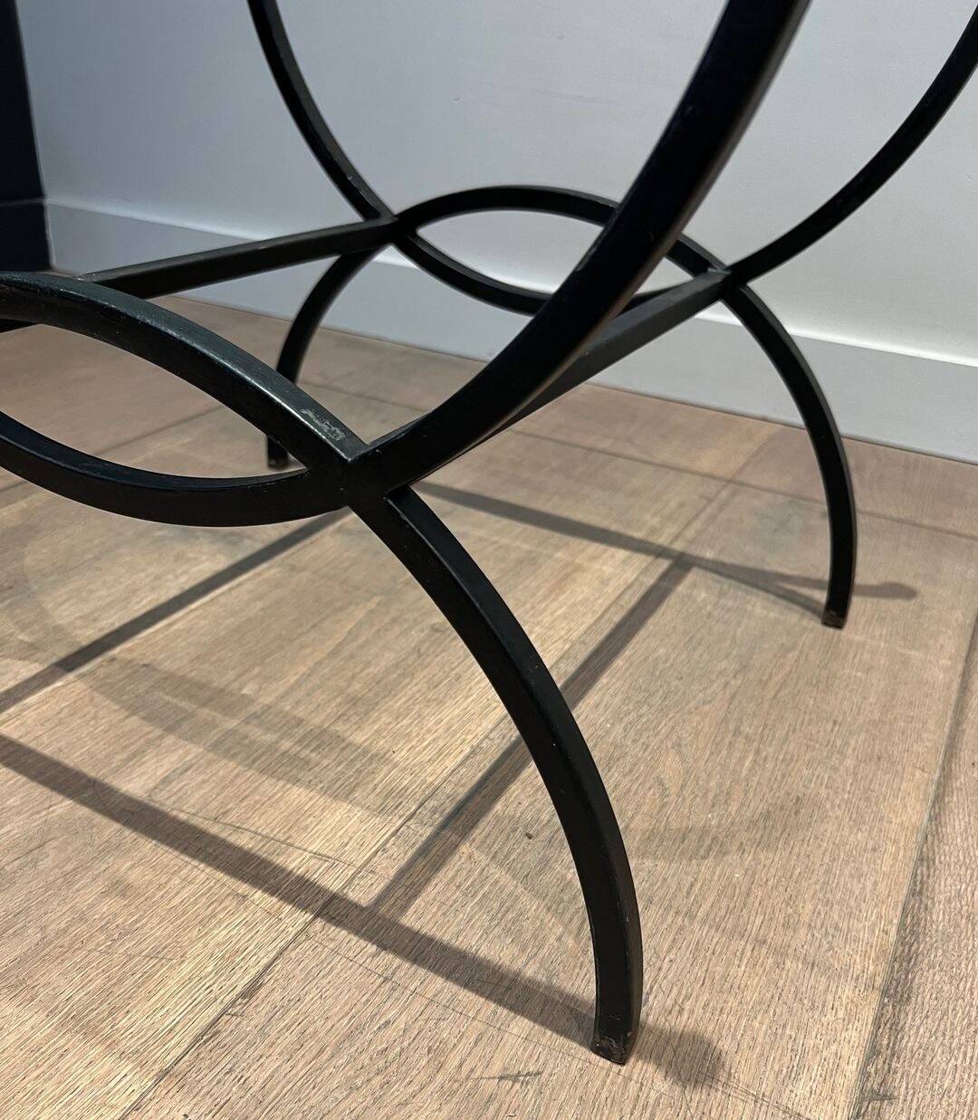 Pair of Black Lacquered Wrought Iron and Glass Side Tables, French Work