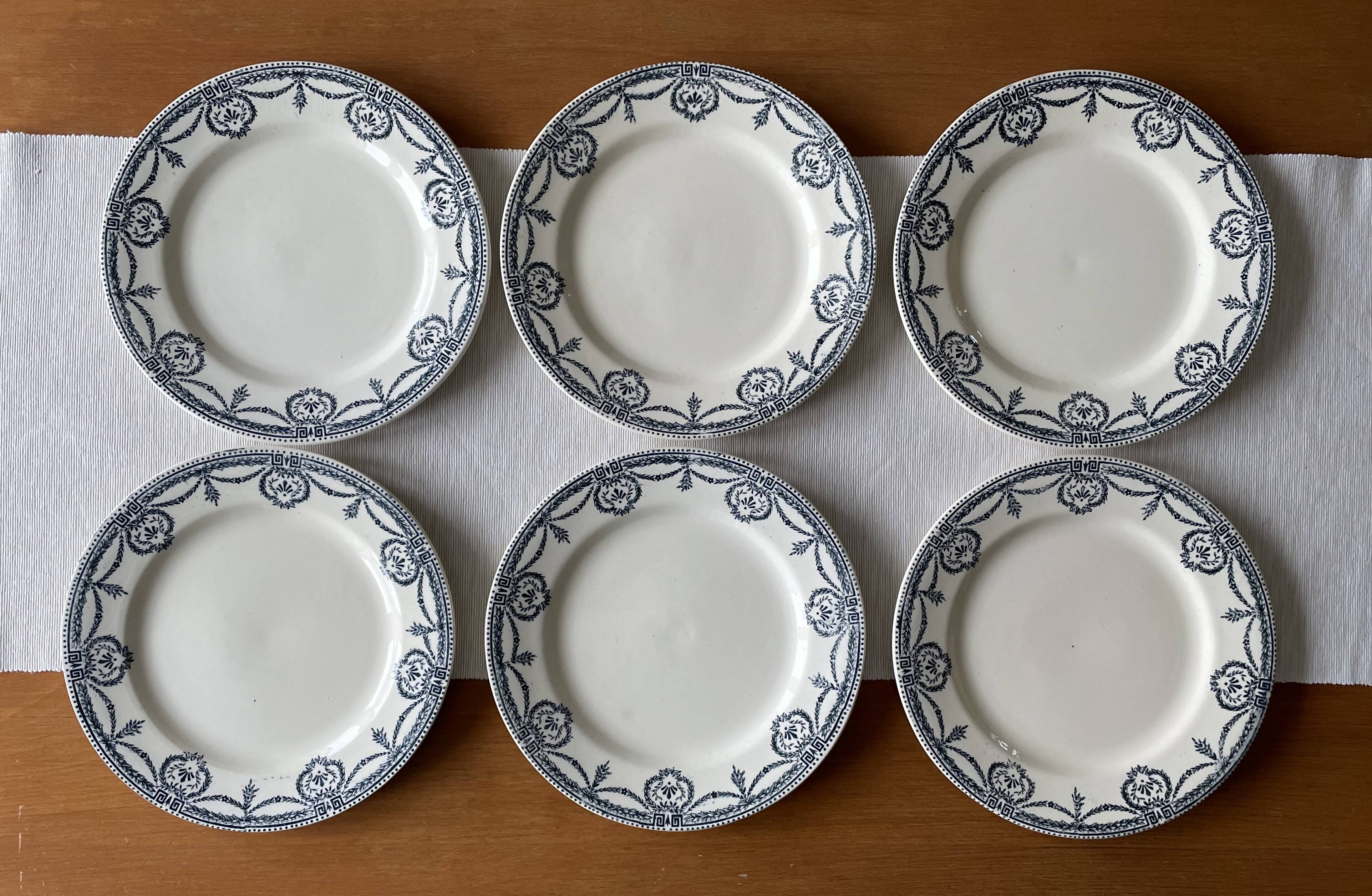 6 antique earthenware dinner plates from Salins-les-Bains (Jura)