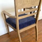 Art Deco armchair in solid wood and blue corduroy fabric