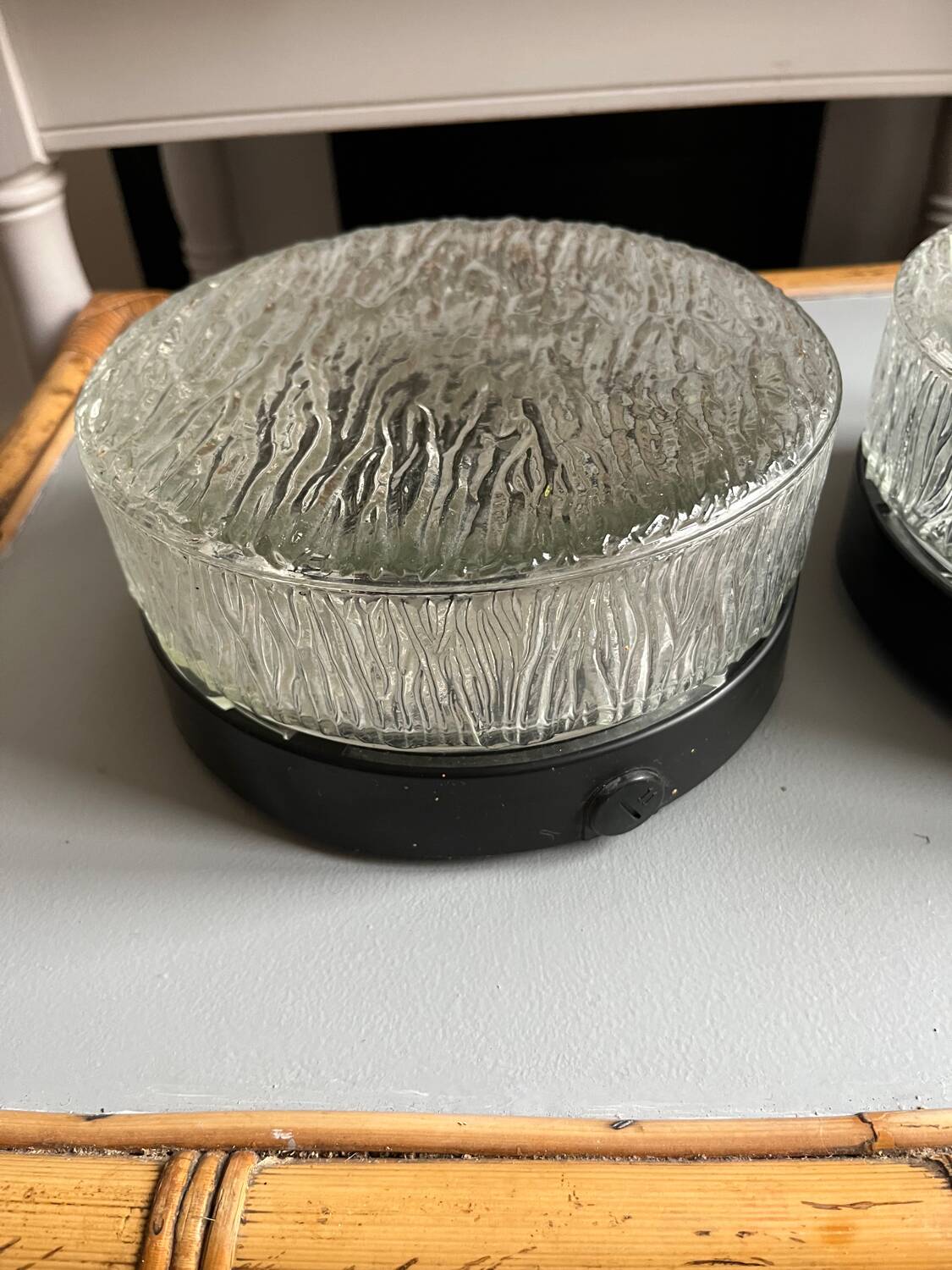 Round industrial wall light from the 1980s.