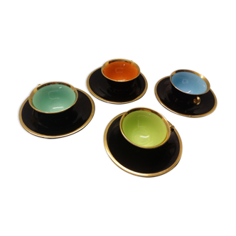 4 cups and saucers Salins earthenware