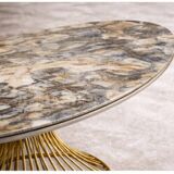 Extendable oval table in ceramic with marble effect and golden central base – Sty