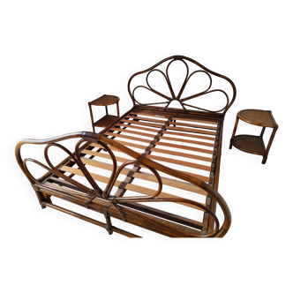 Rattan bed and bedside tables