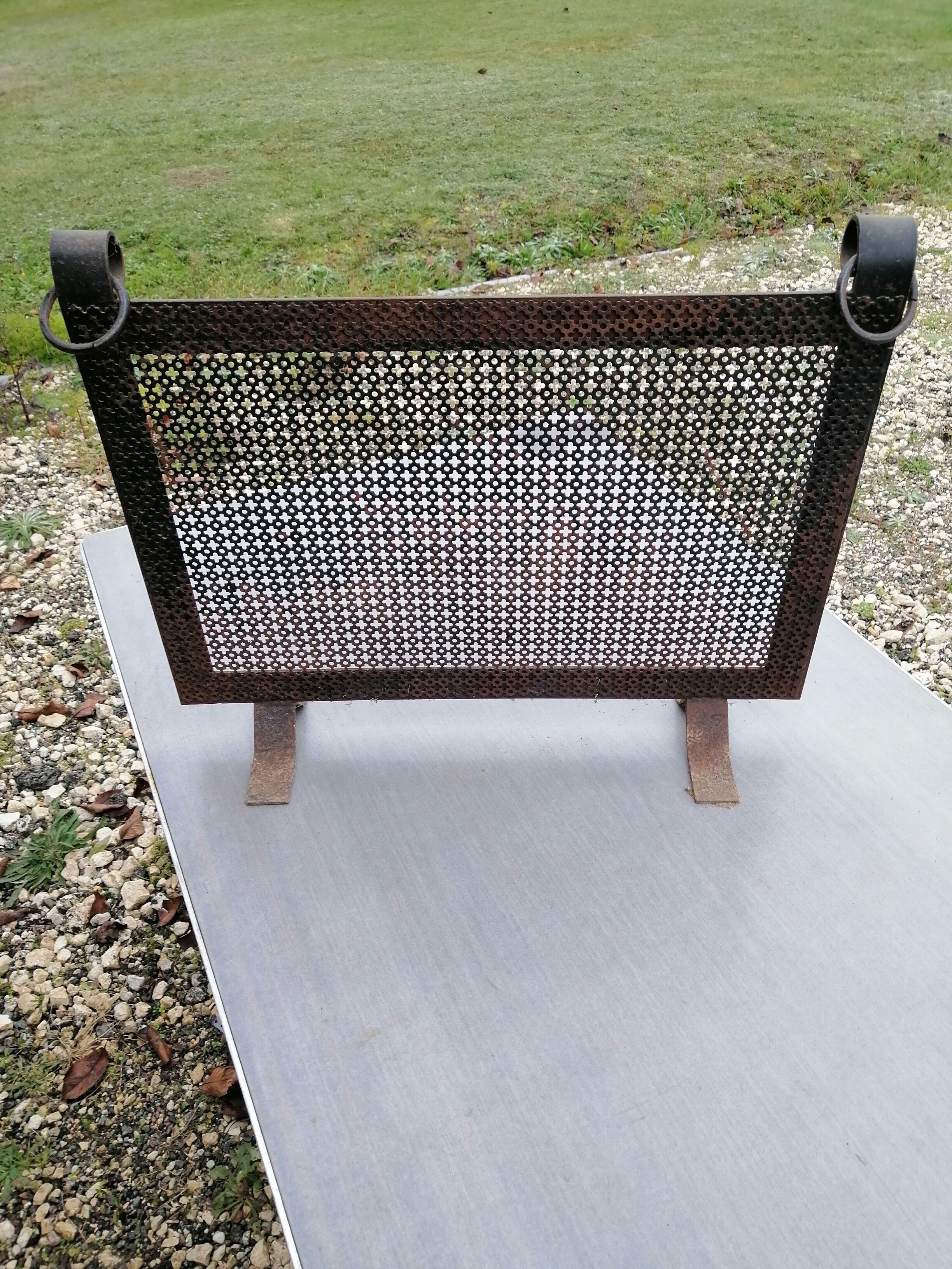 Fire screen vintage forged iron fireplace screen