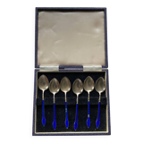 Cuillères à café fin XIX siècle ARGENT MASSIF 995 3 poinçons + émail BLEU ROI origine ANGLAISE