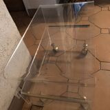 End table with plexi wheels