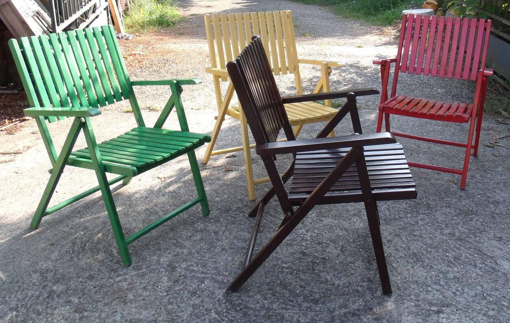 Lot de 4 fauteuils de jardin pliants en bois multicolore