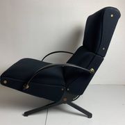 Midcentury dark navy blue Italian lounge chair by Osvaldo Borsani for Tecno, 1950s