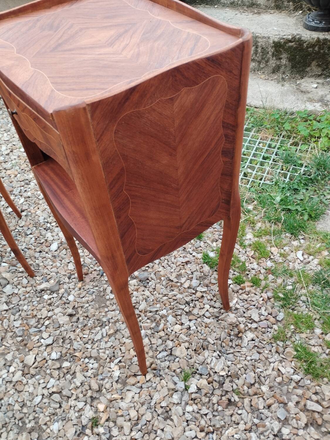 Pair of Louis XVI style marquetry bedside tables