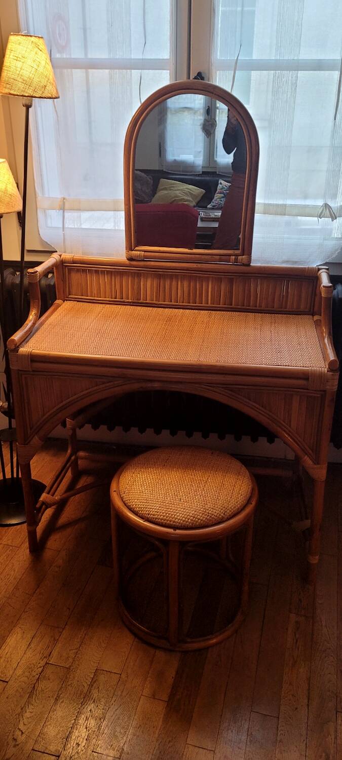 Magnificent bamboo dressing table and its stool.