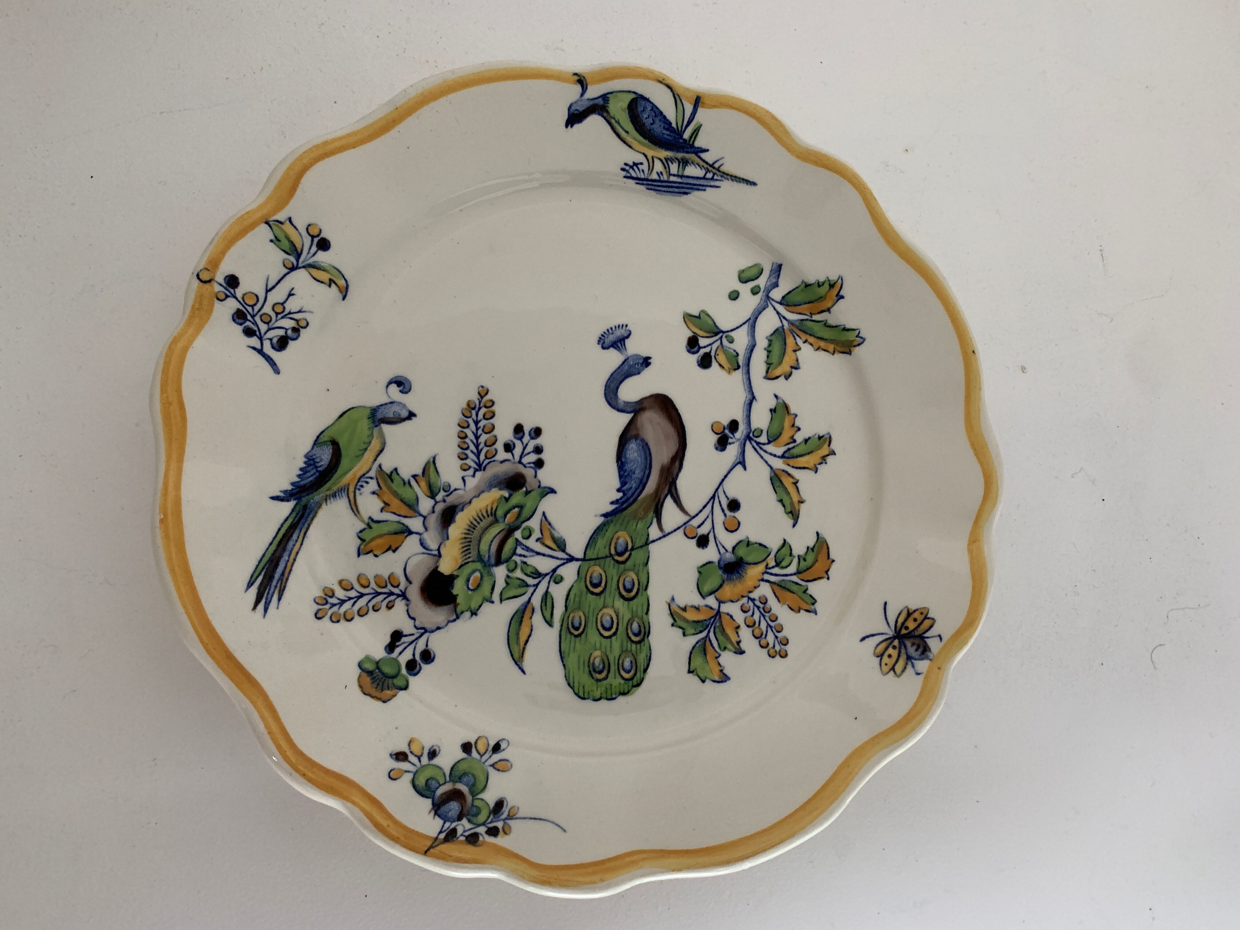 12 art nouveau flat plates from Boch La Louvière, peacock model