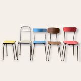 Mismatched formica chairs and stool 1960