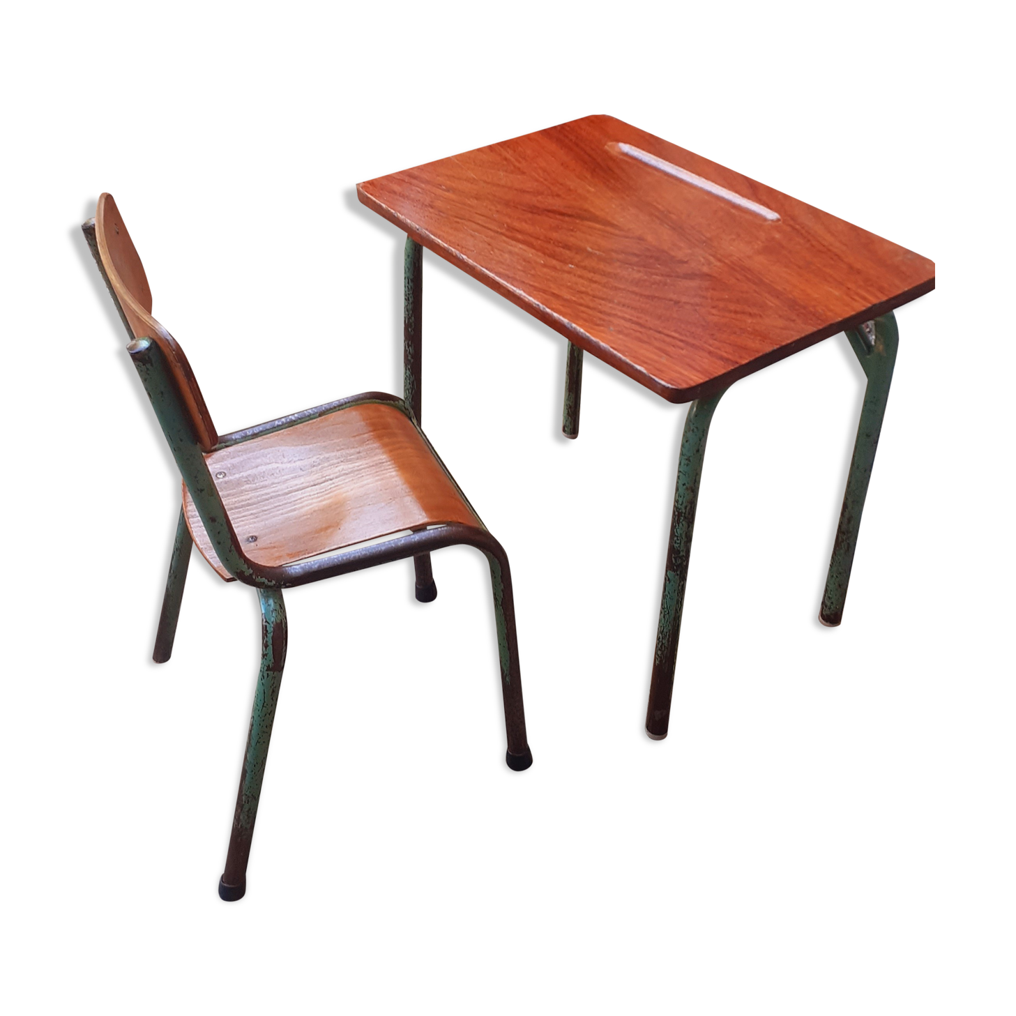 Teak children's desk table and his chair, vintage 50s/60s