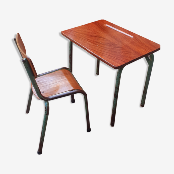 Table-bureau  d'enfant teck et sa chaise, vintage années 50/60